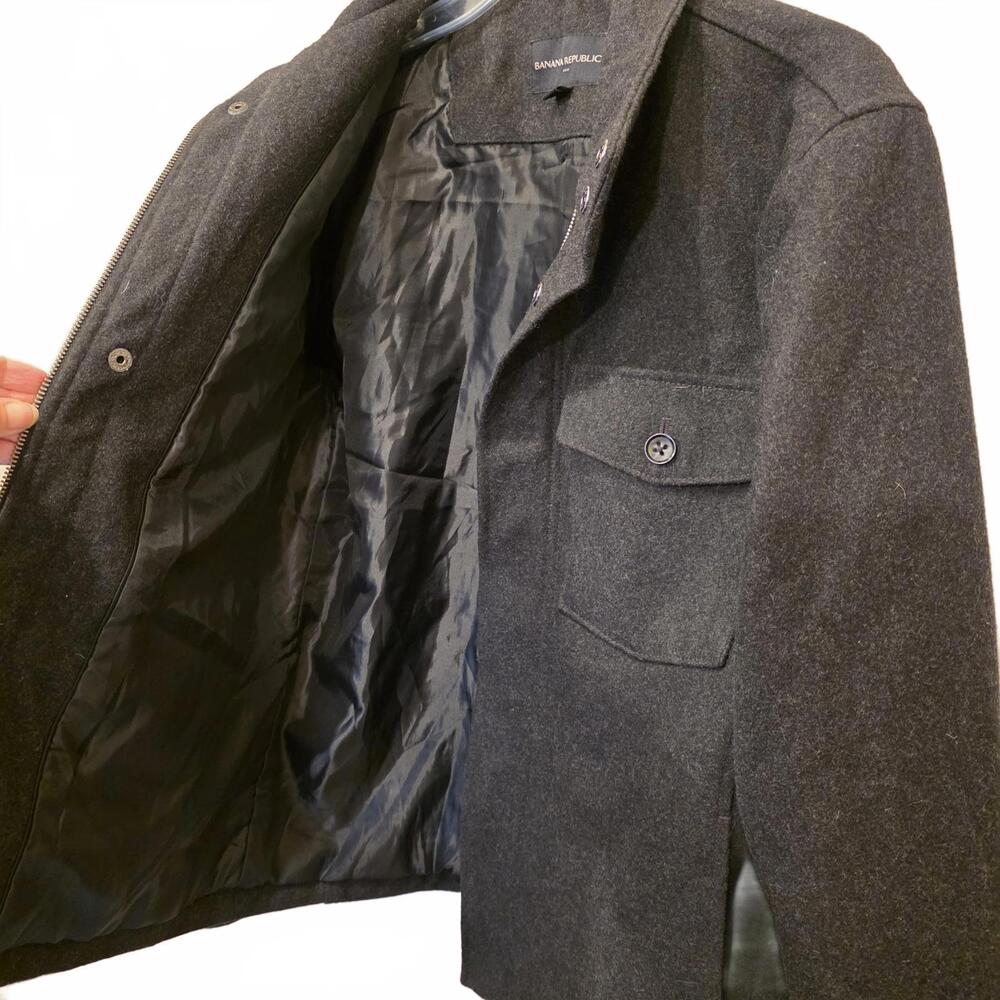 Banana Republic Dark Charcoal Wool Blend Military Style Men's Small Coat - Picture 3 of 8